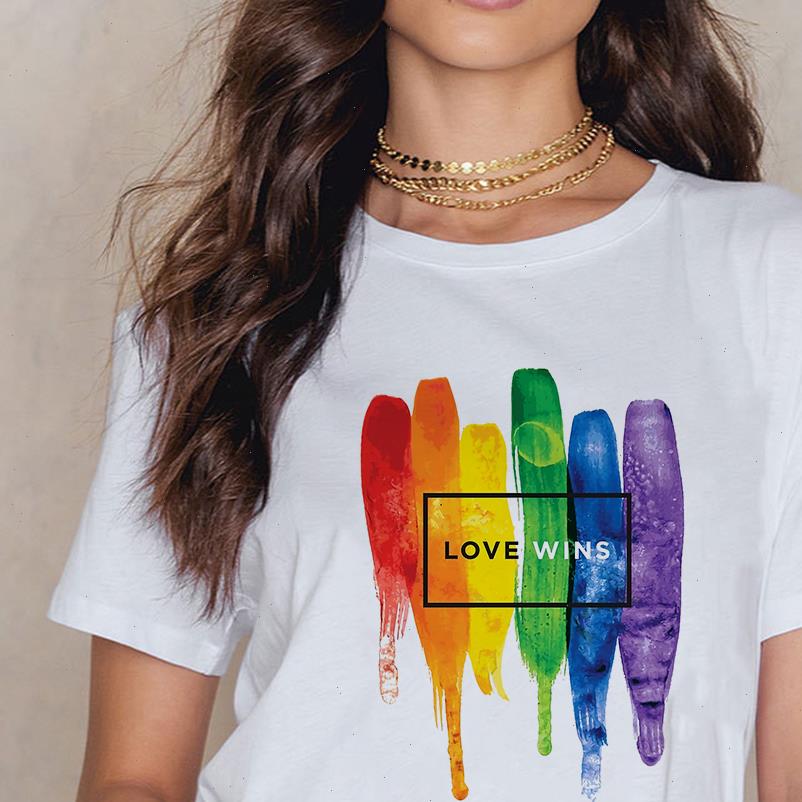 

2021 latest ladies t shirt beautiful seven color rainbow t shirt gay romantic t shirt couple womens drop shipping, White