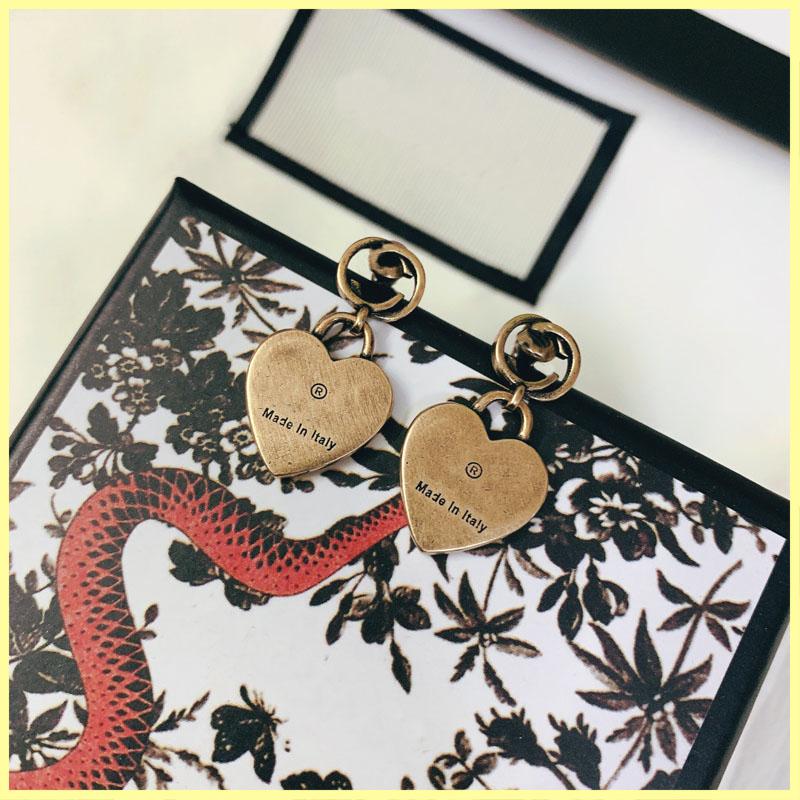 

No Box!!! Fashion Jewelry Women Designer Studs Earrings Love Heart Pendant Retro Brass engagement Earring For Lady Gifts Wholesale