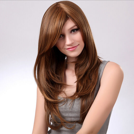 

Synthetic Wigs New Women's Natural Straight Human Hair Light Brown Long Wig