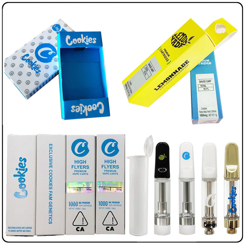 

Cookies Carts Premium Sauce Atomizers 0.8ml 1.0ml White Black Ceramic Glass Vape Cartridges With Push Box High Flyers Lemonnade Packages 510 Thread Vapes
