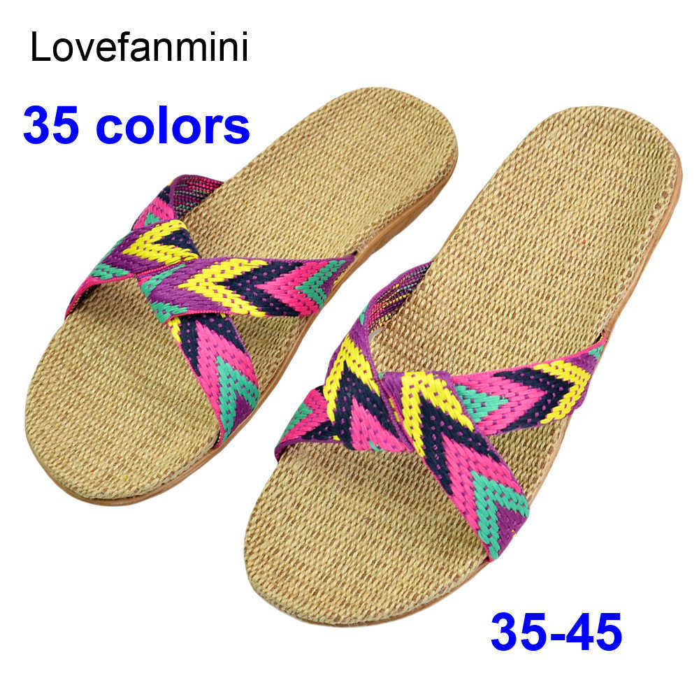 

Classic luxury Designer Natural linen slippers summer home indoor sandals men's women's unisex spring and autumn couples landing g, Black