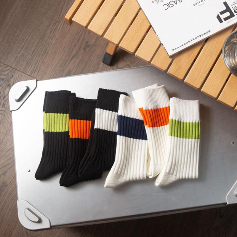 

Men's Socks Women Solid Colors Fashion Design Stripe Pattern Sports Cotton Korean Style Hosiery Men Mid-calf, Black