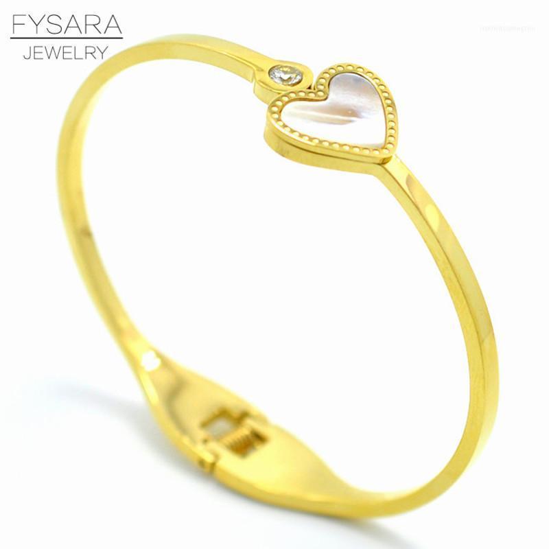 

Bangle FYSARA Natural Shell Heart Bangles & Bracelet For Women Fashion Jewelry Stainless Steel Charm Pulseiras Crystal Cuff Bracelets1