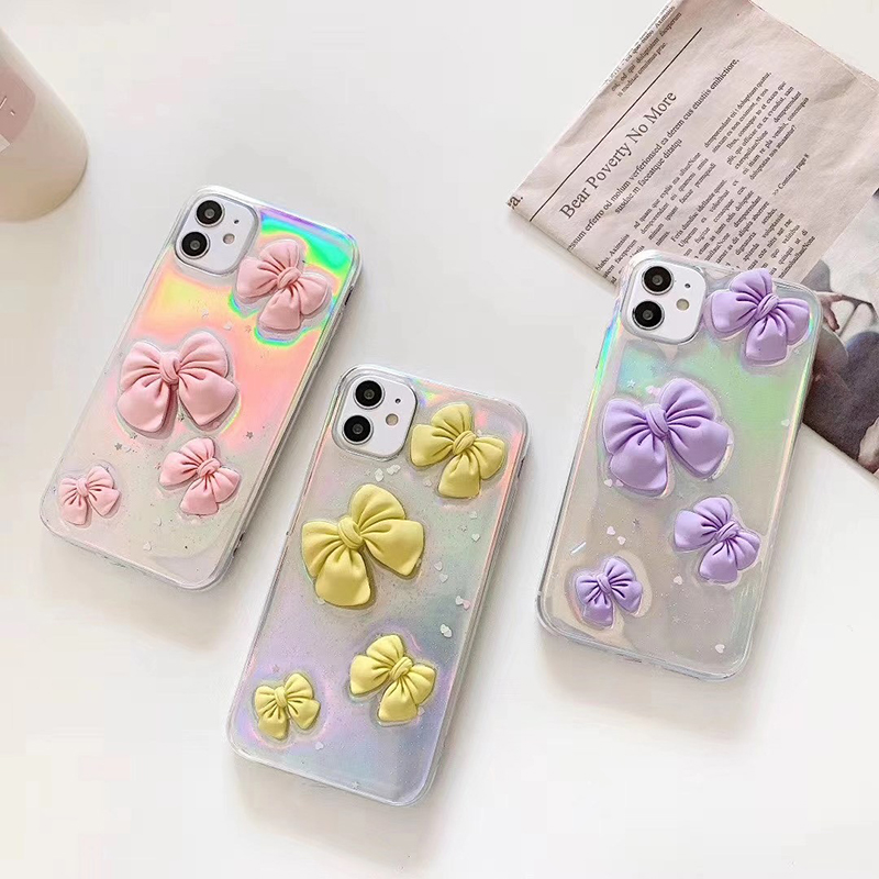 

Glitter Epoxy 3D Cases Bow Colorful Laser Soft Silicone Case for Apple Iphone X XR XS MAX 7 8 Plus 11 Pro SE Gift Back Cover, With laser paper5