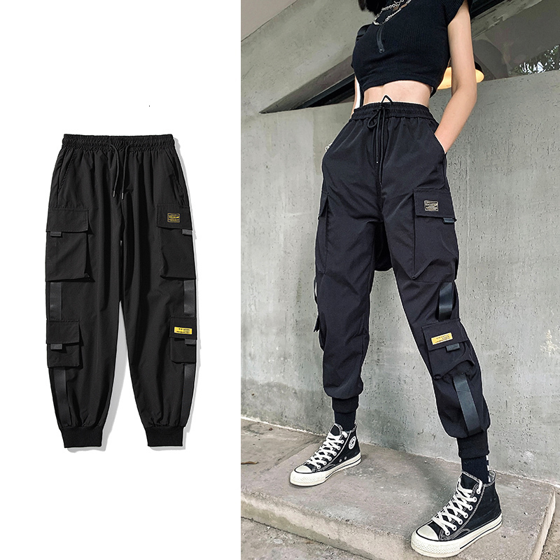 

2021 New Streetwear Black Korean Style Elastic Waist Sweatpants Baggy Pants Summer Autumn Hip Hop Harajuku Trousers Women 2spe Tpoi, K15 khaki