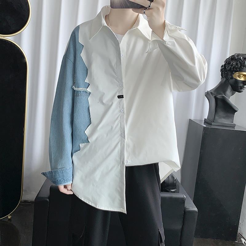 

men's jackets outono denim costura de manga comprida camisa masculina personalidade coreana tendÃªncia ruffian bonito bf harajuku estilo, Black;brown