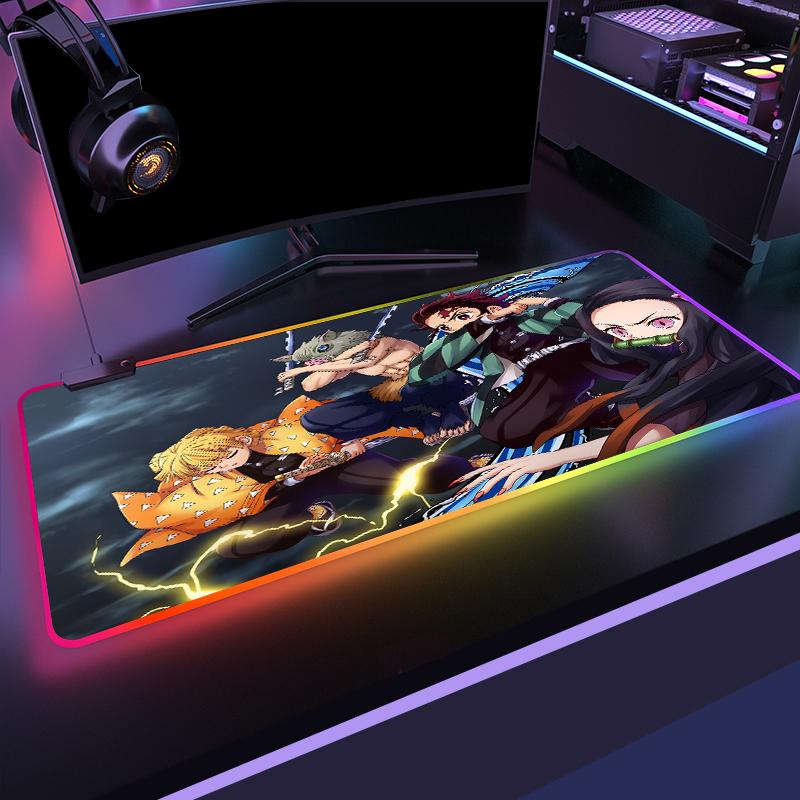 

Mouse Pads & Wrist Rests Anime Kamado Tanjirou RGB Gaming Pad Large Demon Slayer LED Lighting Mousepad Gamer Computer Desk Mat Anti-slip