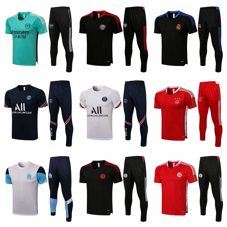

21 2022 men soccer tracksuits short sleeve paris football training suit soccer shirt shorts adults sportwear veste survêtement de foot chandal futbol, Gray