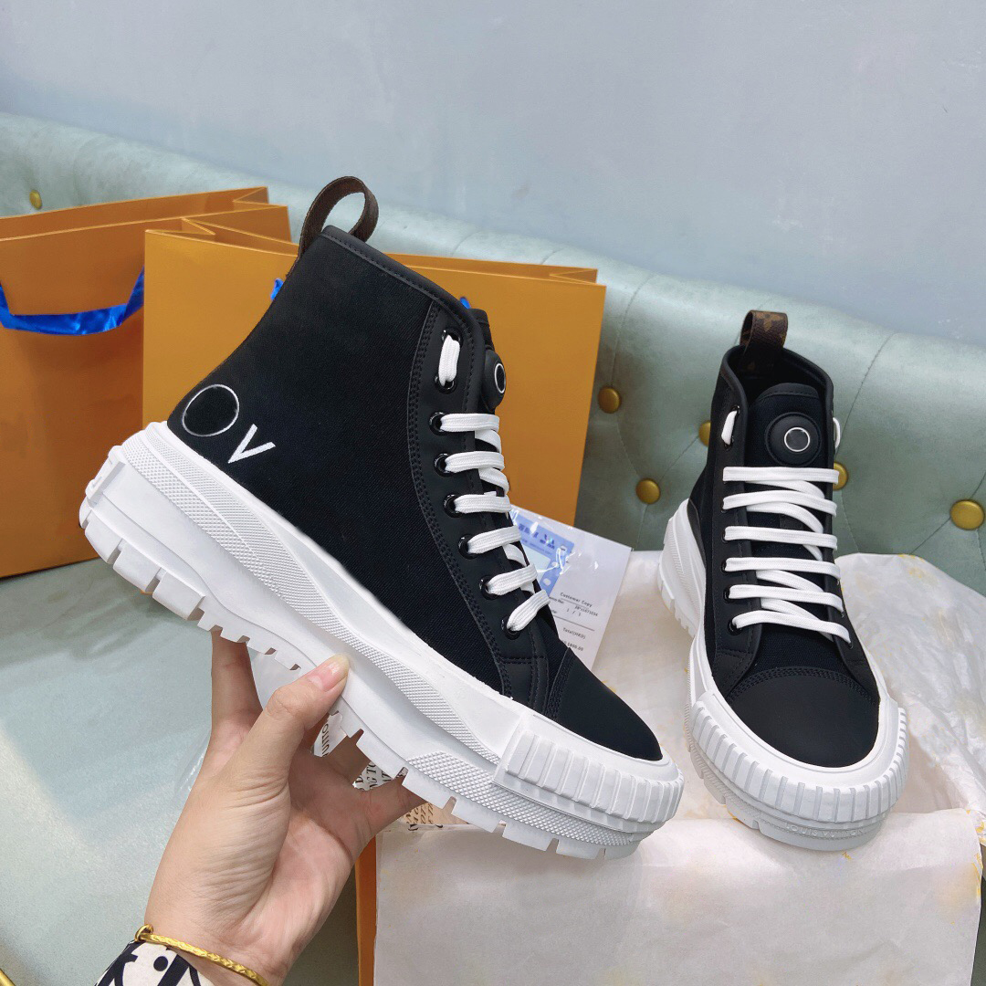 

Women Squad Casual Shoes Platform Cotton Canvas Sneakers Lady Luxury Designer Trainers Treaded Rubber Outsole Shoe Chunky Boot With Box