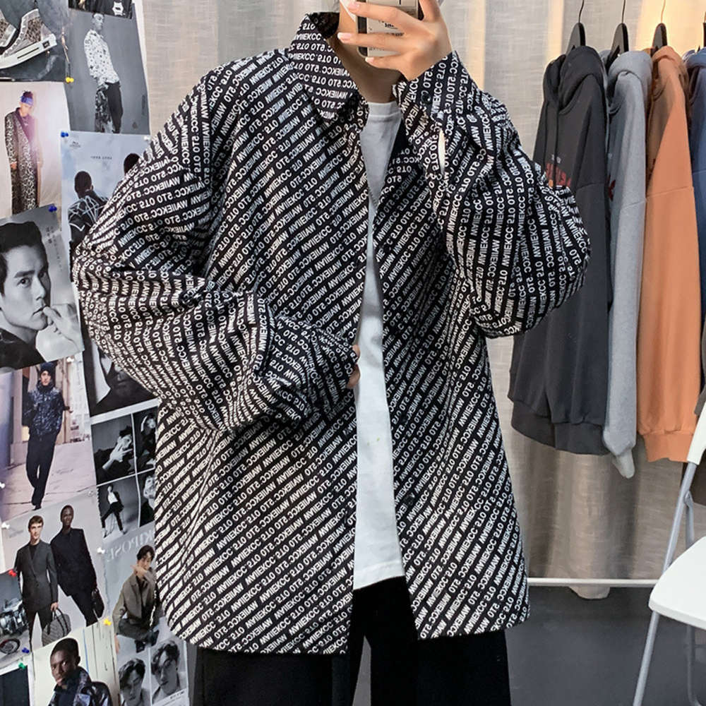 

autumn letter printed long sleeve shirt young Men's Korean fashion design, White;black