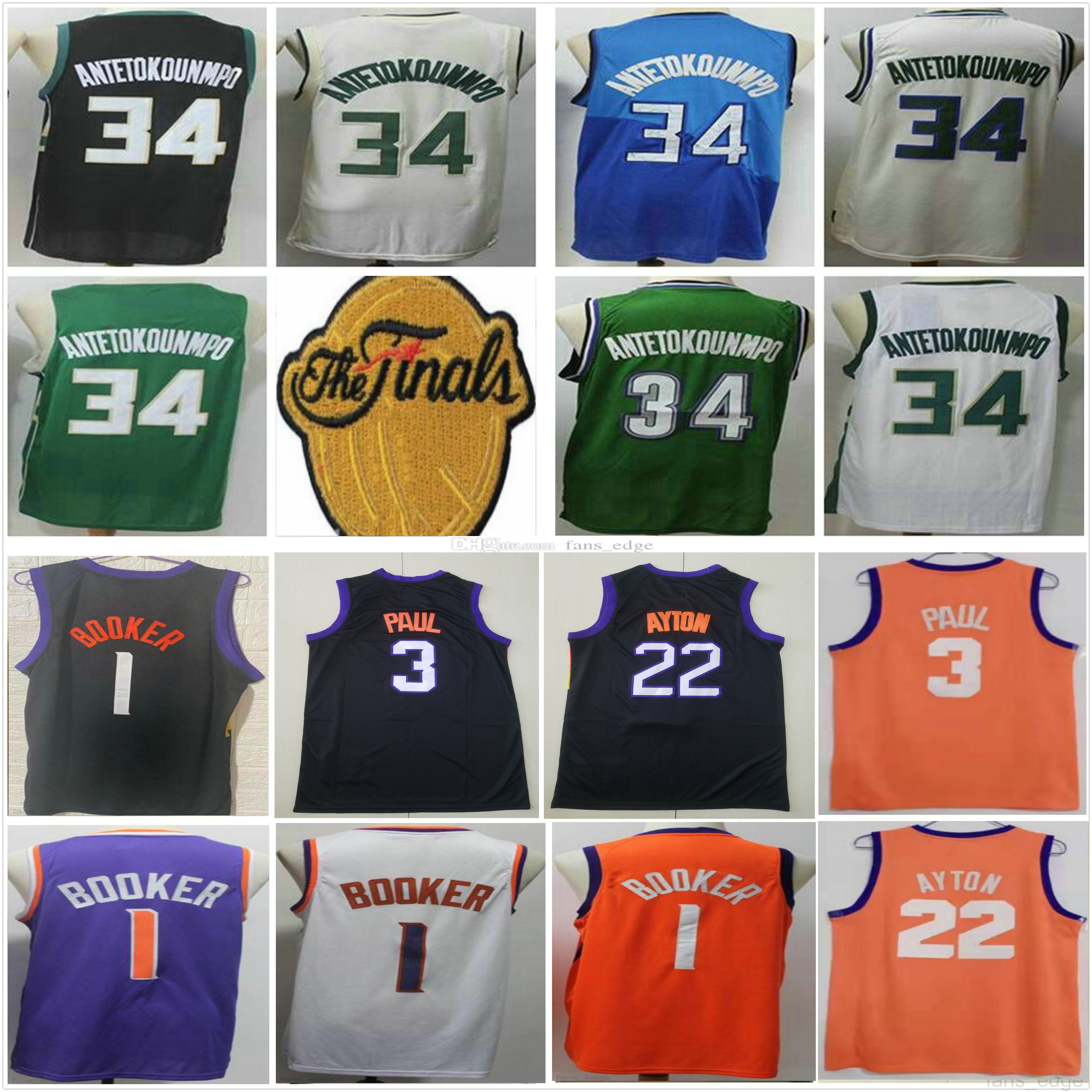 

2021 Finals Patch Giannis 34 Antetokounmpo Khris 22 Middleton Basketball Jerseys Black White Green Devin 1 Booker Chris 3 Paul Deandre 22 Ayton Basketball Shirt, Please tell us which one
