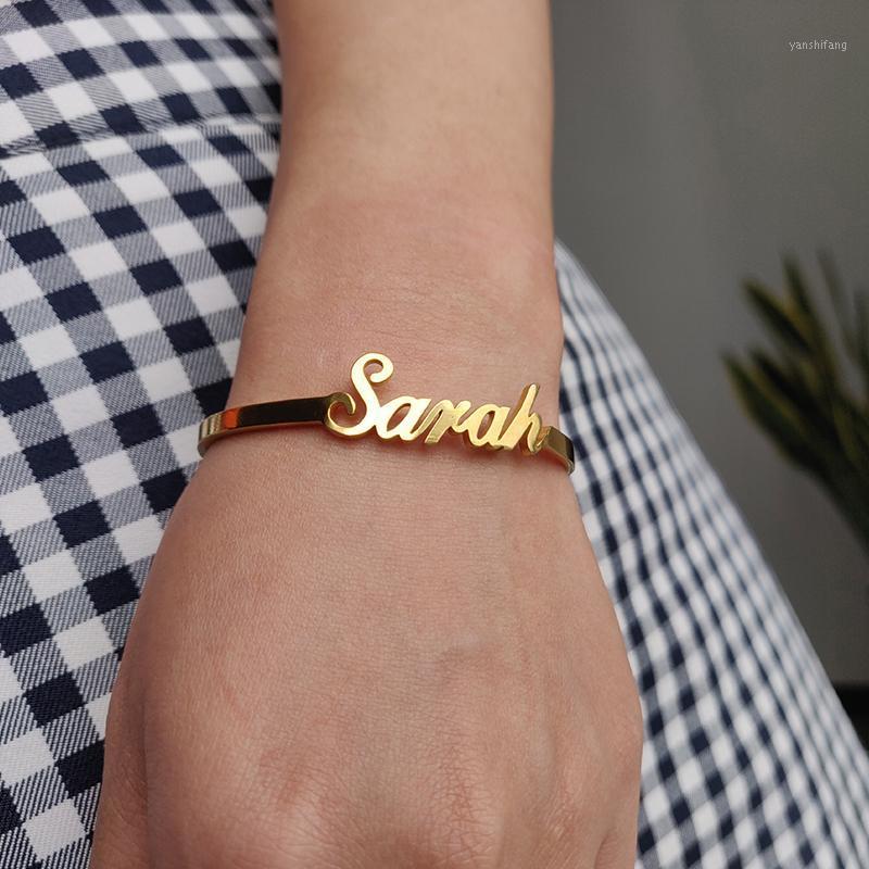 

Custom Letter Name Bangle Bracelet For Women Personalized Adjustable Open Nameplate Cuff Bangles Bijoux Femme Gift Kid Adult