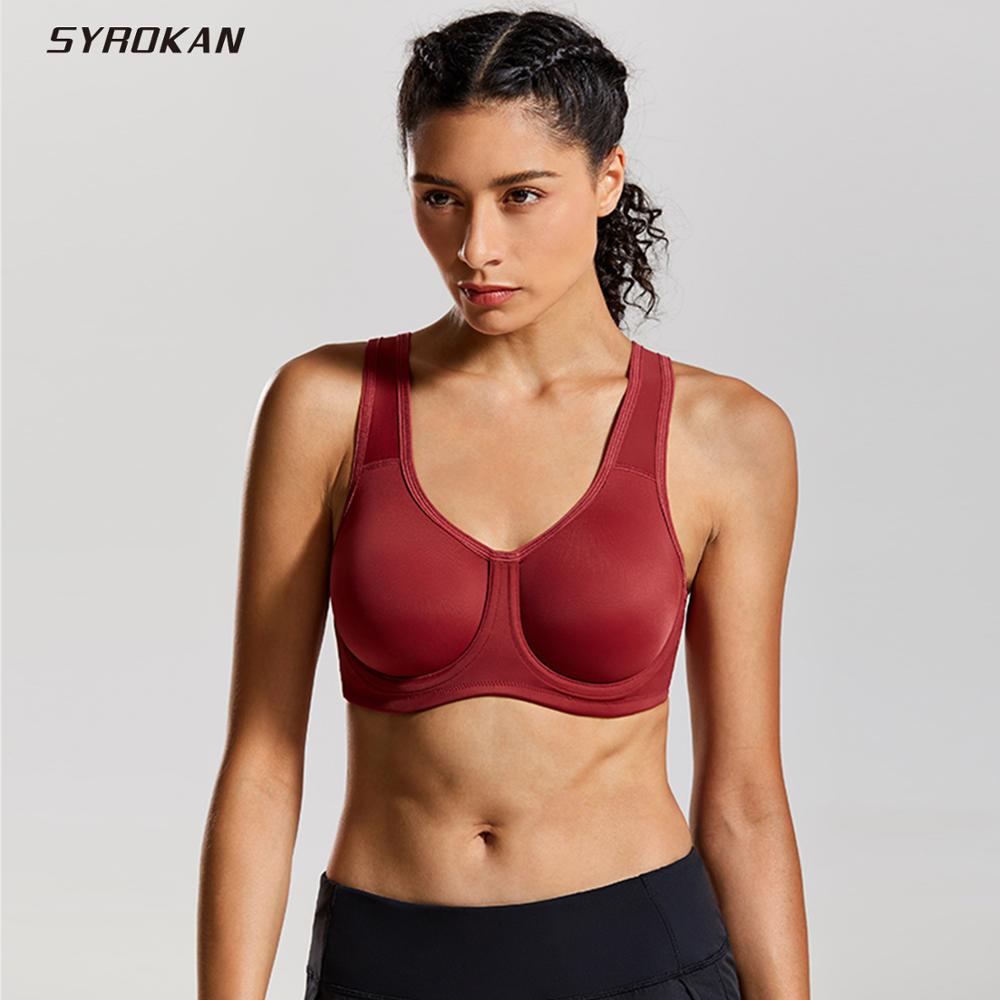 

Sportswear SYROKAN Women's Max Control Solid Plus Size High Impact Underwire Sports Bra, Black01