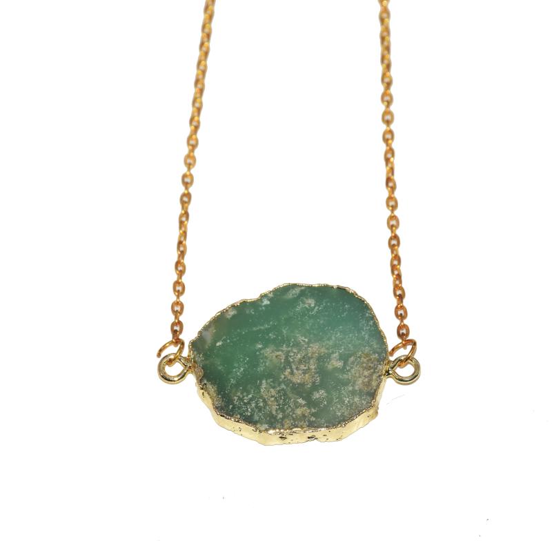 

Pendant Necklaces Natural Slice Chrysoprase Connector Women Necklace 2021 Green Big Vintage Chakra Raw Stone Gold Chain For