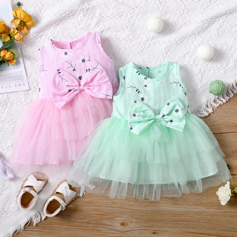 

Girl's Dresses CitgeeSummer Kids Girls Tulle Dress Sleeveless Crew Neck Floral Print Bowknot Tutu Clothes, Red;yellow