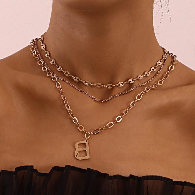 

Pendant Necklaces Rhinestone B Letter Necklace For Women Choker Clavicle Chain Layered Female Gold Color 2021 Fashion Jewelry