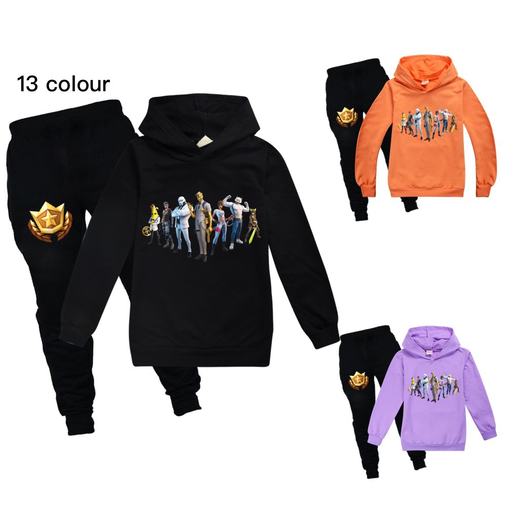 

13 colors 2pcs/set Fortnite Casual Wear Boys and Girls Long Sleeve Hoodie Sweater + Casual Pants Set 1004 Kids Clothing Sets, White
