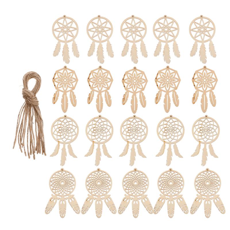 

40pcs Wood Hanging Ornaments Kits Unfinished Dream Catchers with 40pcs Twines