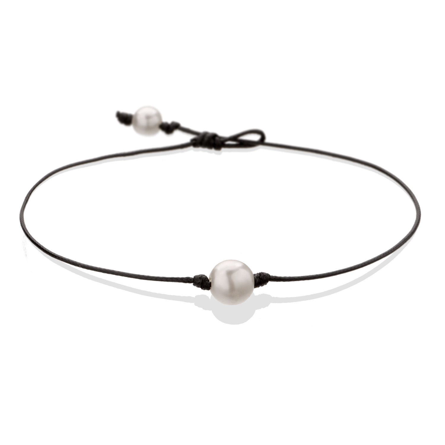 

Pearl Single Cultured Freshwater Pearls Necklace Choker for Women Genuine Leather Jewelry Handmade, Black, 14 inches