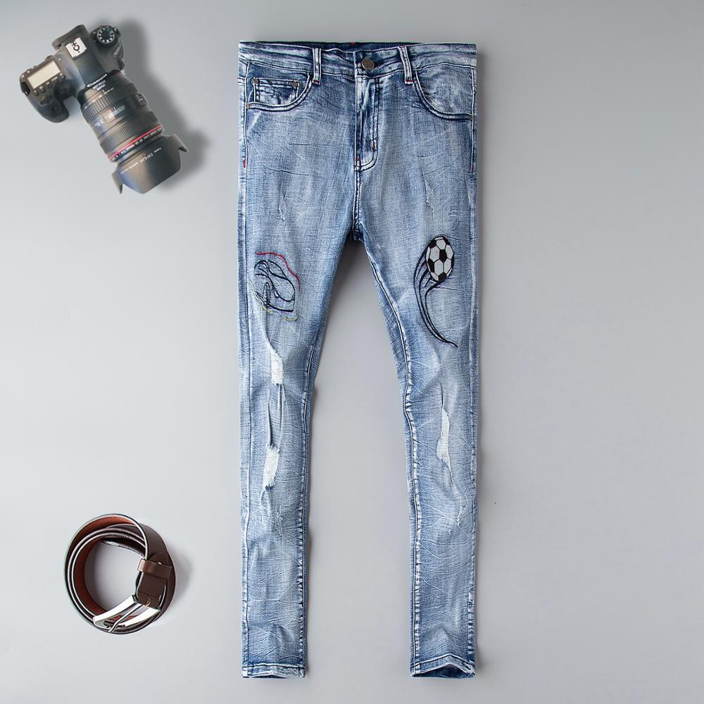 

2021 New Fashion Brand Streetwear Men's Vintage Blue Color Ny Destroyed Ripped Designer Homme Hip Hop Men Ial9