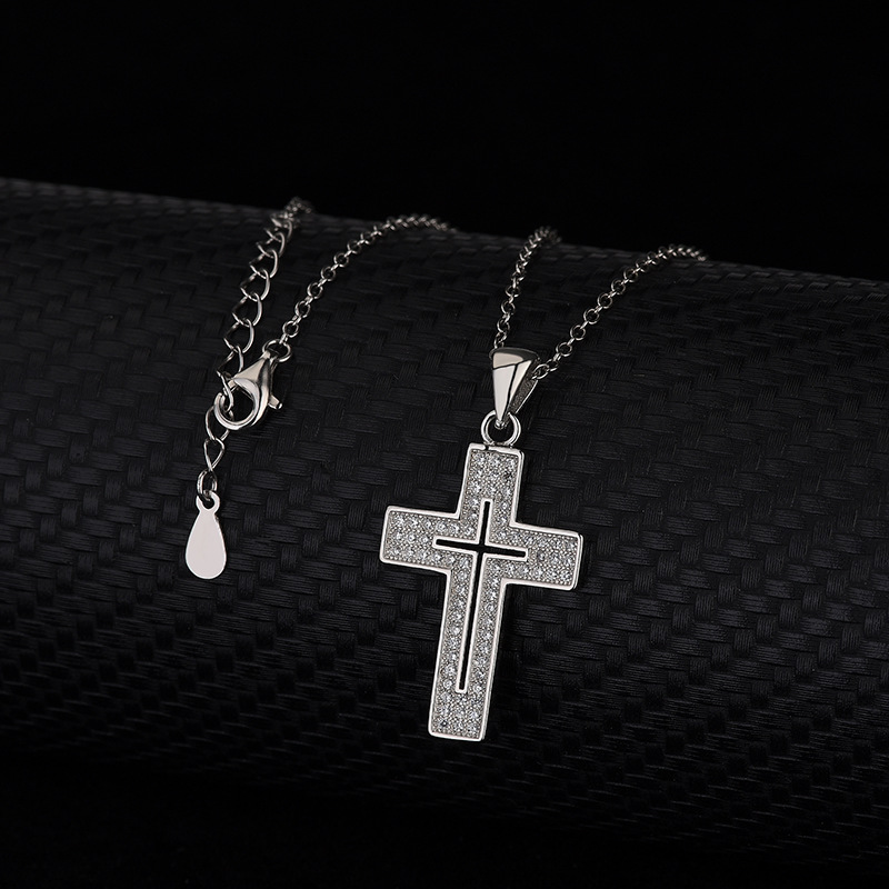 Women Necklace Luxury Jewelry Real 925 Sterling Silver Pave White Topaz Diamond Gemstones Cross Pendant Lucky Jewellery For Party-image-702603420