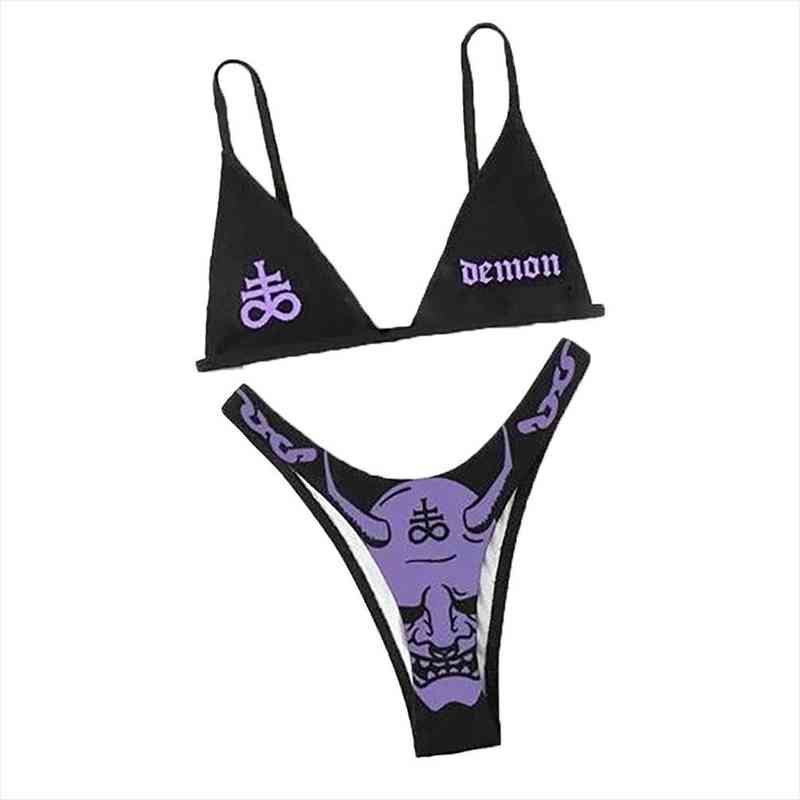 Gothic Skeleton Demon Sexy Women Thong Beach Women Funny Printed 2pcs Bikini Suits Triangle Suit Swimsuit Bottoms-image-747161747