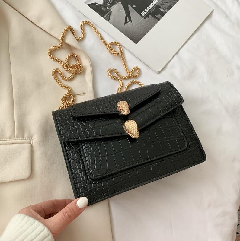 

factory wholesale women handbag embossed leather chain bag crocodile shoulder bags street trend gold buckle womens messenger handbags, Black;red