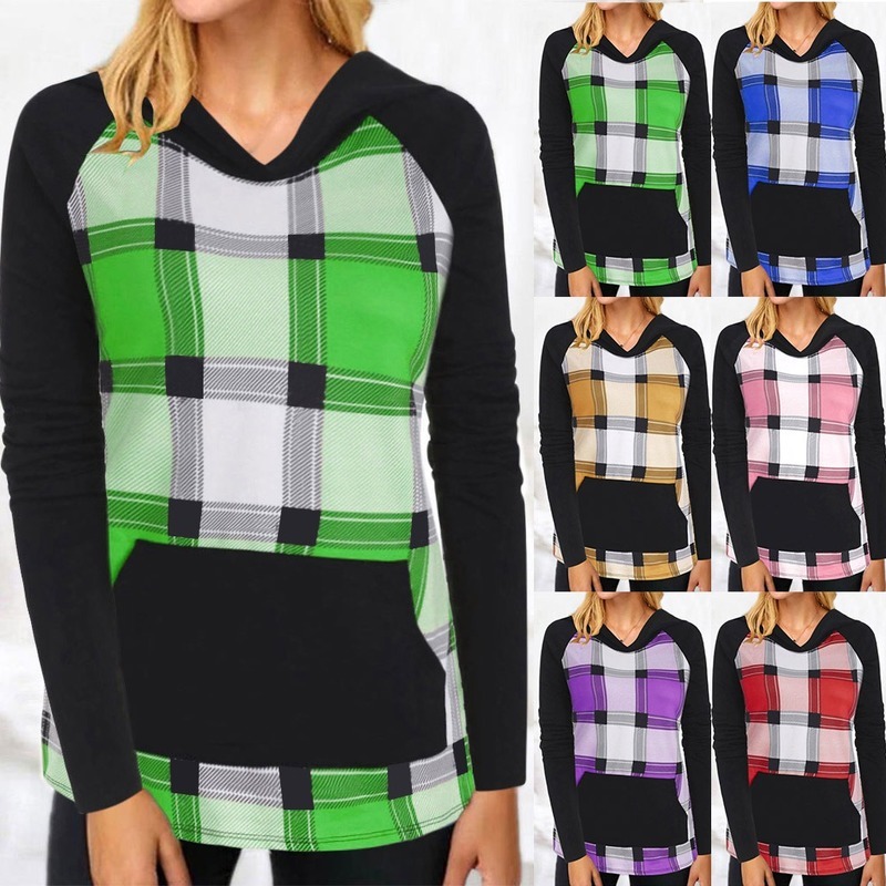 

2021 New Plaid Sweatshirt Autumn Spring Women Pullovers O-neck Hoodies Hoody Casual Women' Gothic Shirts Pocket Long Sleeve Shirt M1ei, Purple