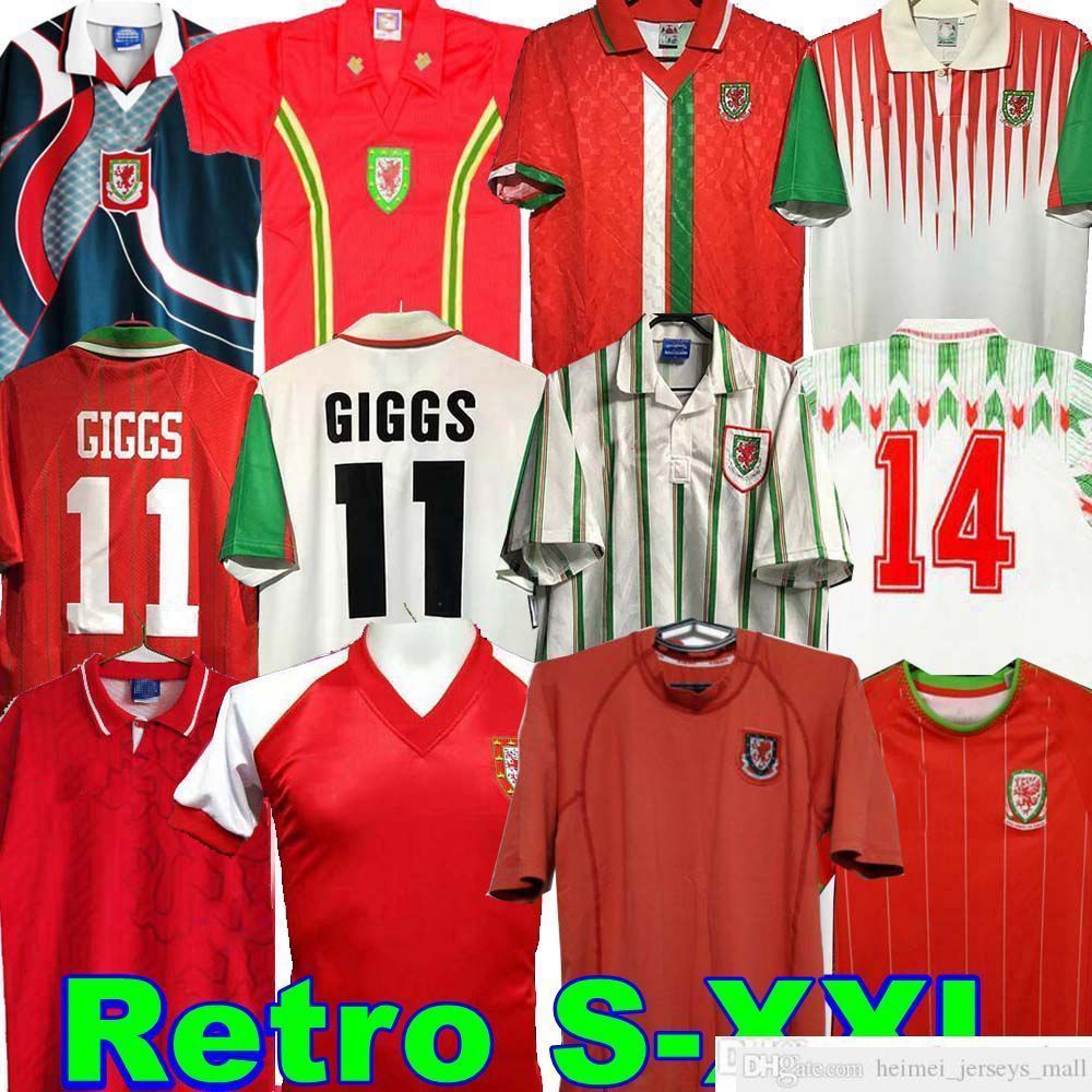 

1974 90 92 93 94 95 96 97 98 99 Wales retro soccer jersey Giggs BALE Hughes Saunders Rush Speed vintage classic football Shirt Uniform 2015 2014, 2015 home