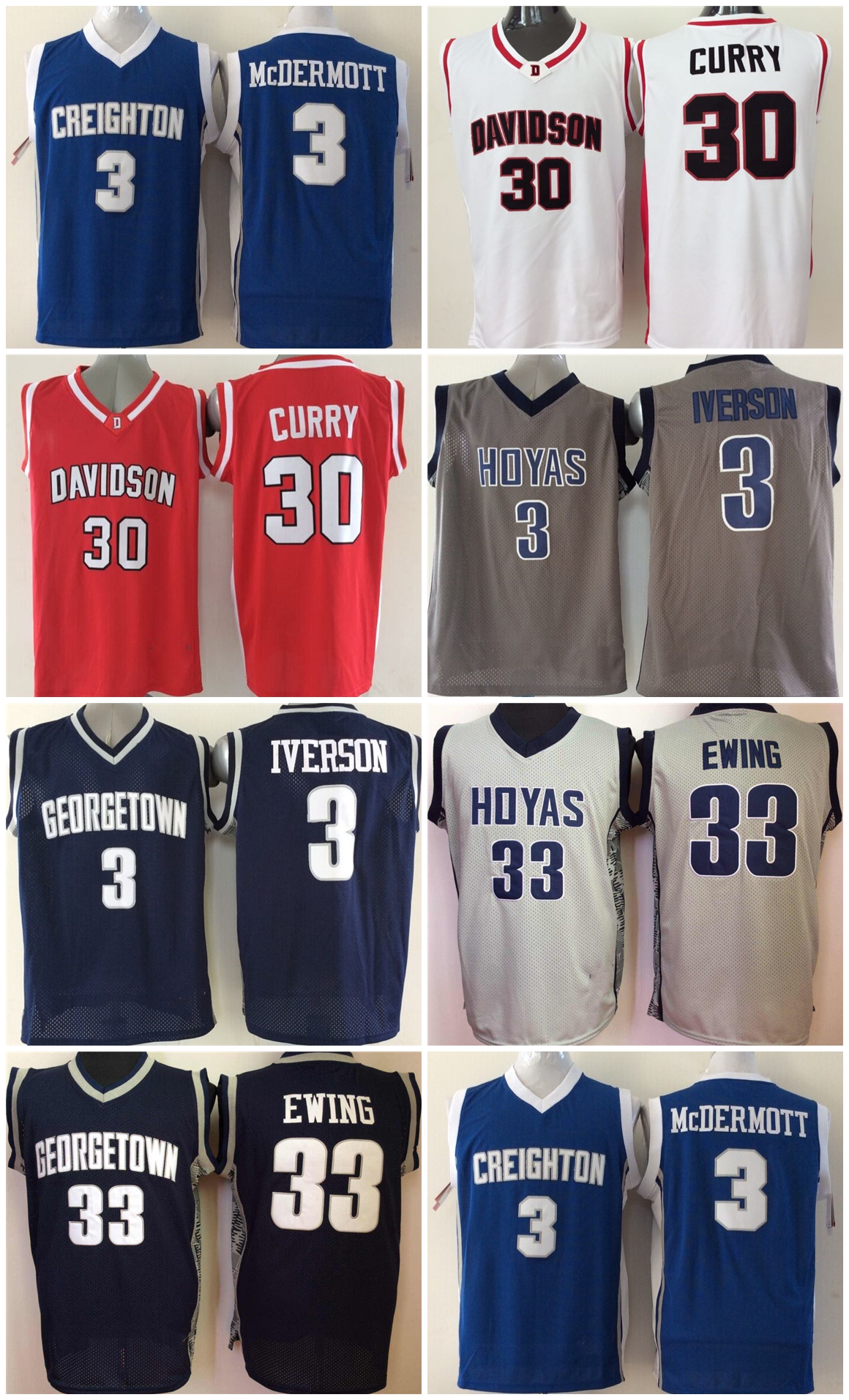 

2021 NCAA College Basketball Jerseys Men Creighton Bluejays Doug McDermott Davidson Wildcats Stephen Curry Basketball Jersery Color Stitched, Black
