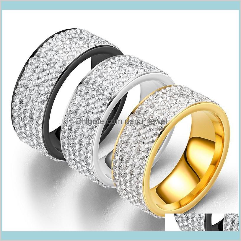 

2019 Stainless Steel Silver Zircon Five-Row Ring Women Men Stylish Five-Row 8Mm Gold Ring Couple Wedding Ring Nqdjg Pqedg