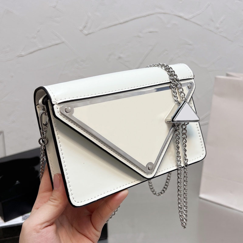 

Women Newest Chain Shoulder Bag Flap Crossbody Enamelled Metal Triangular Logo Magnetic Buckle High Quality Genuine Leather P Letter, Box