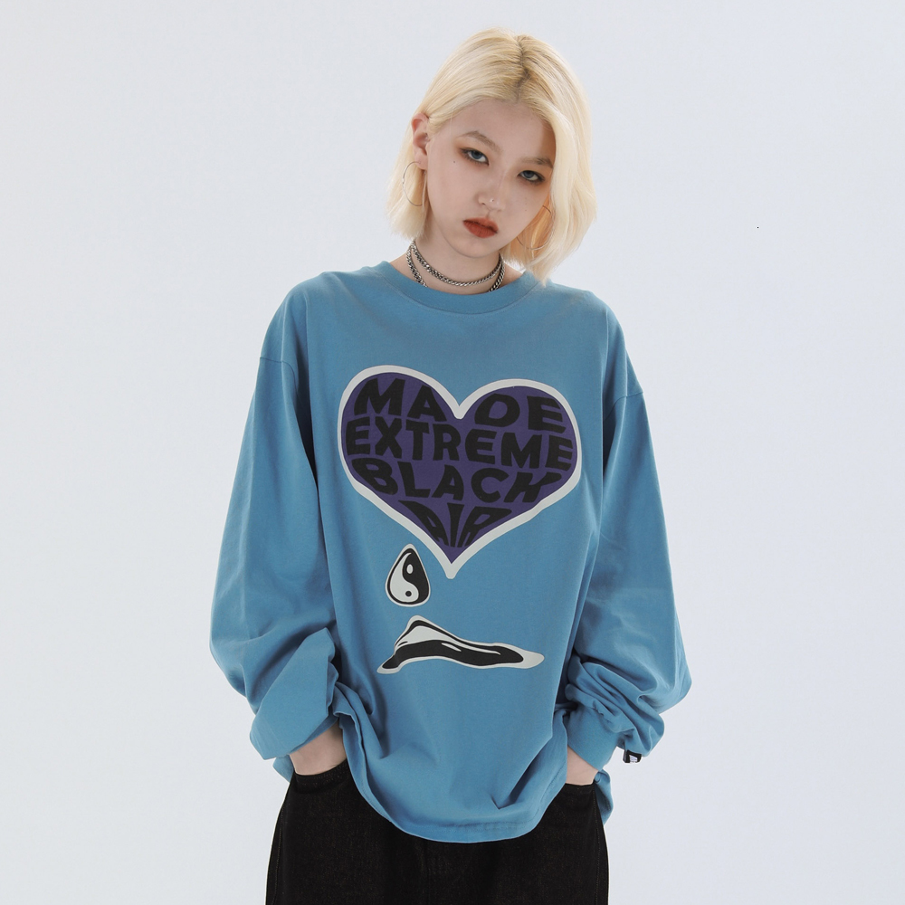 

New Heart Graphic Long Sleeve Shirts Gothic Punk Rock Tees Women Hip Hop Streetwear Goth 2021 Fall Trending Clothes Top Ii5y, Blue