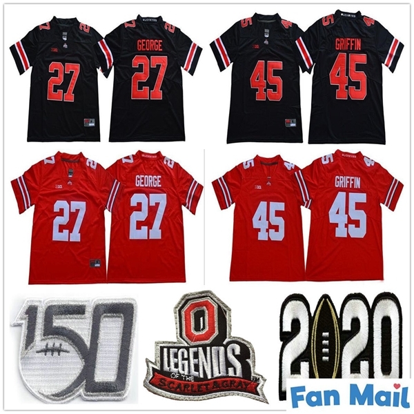 

NCAA Ohio State Buckeyes College 27 Eddie George Football Jerseys Vintage Legends University Stitched 45 Archie Griffin 150th Jersey, Wine red