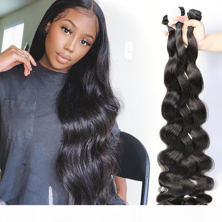 

30 32 34 36 38 Inch Brazilian Body Wave Hair Weaves 100% Human Hair Weaves 3 Bundles Remy Hair Extensions, Black