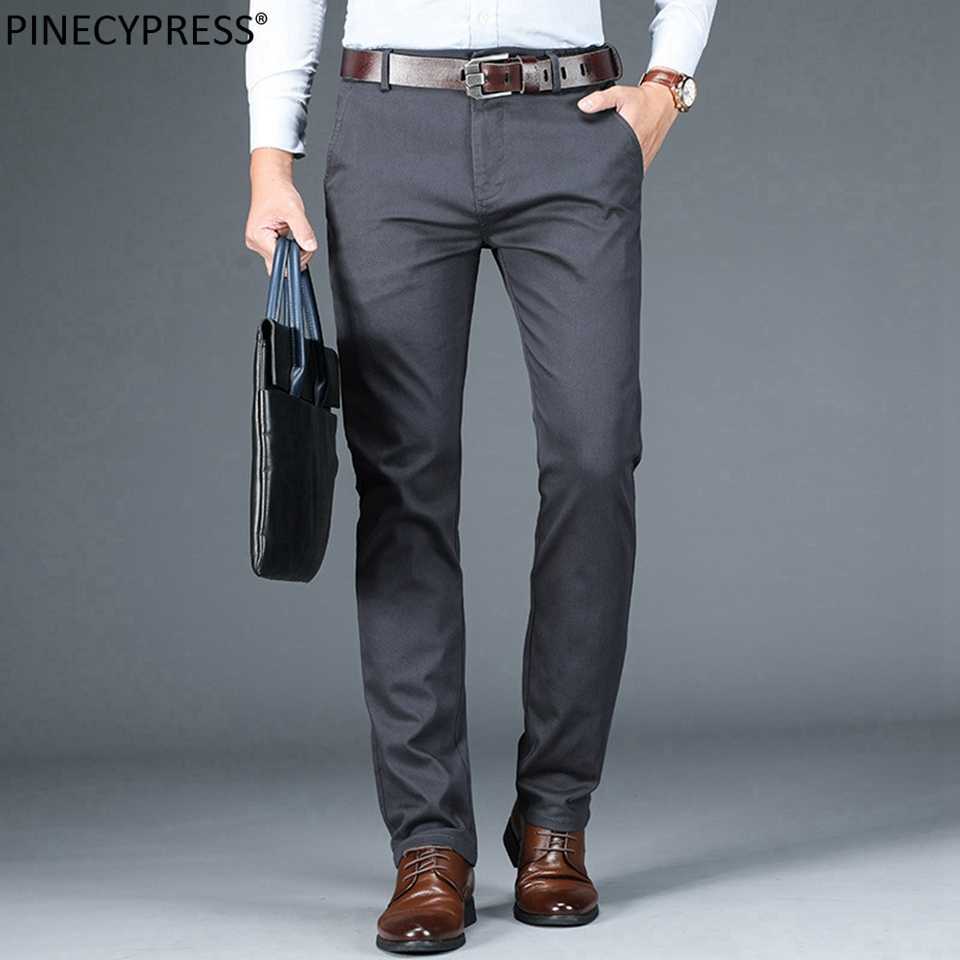 

98% Cotton 2% Spandex Anti-static Man Trousers Formal Business Male Straight Autumn Clothing Slim Grey Casual Men Chino Pants 210709, Gray