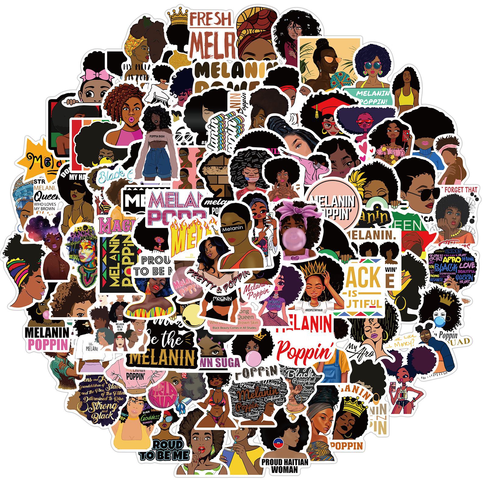 

100 PCS Mixed Motivational black girl Graffiti Skateboard Stickers For Car Laptop Pad Bicycle Motorcycle PS4 Phone Luggage Decal Pvc guitar Fridge, Multi colors
