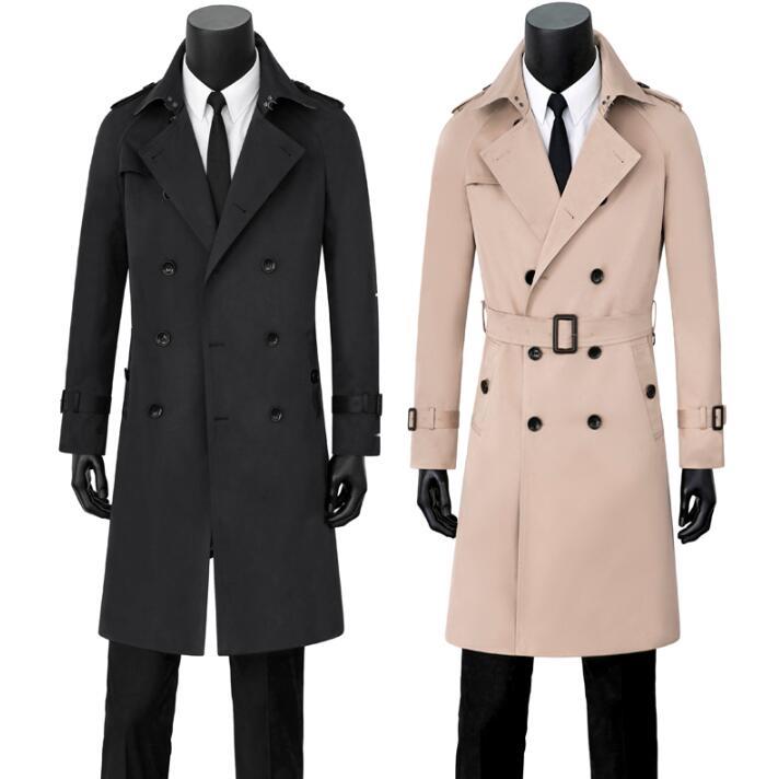 

Men' Trench Coats Mens Black Beige Speing Autumn Man Double Breasted Coat Men Clothes Slim Fit Overcoat Long Sleeve Designer 9XL