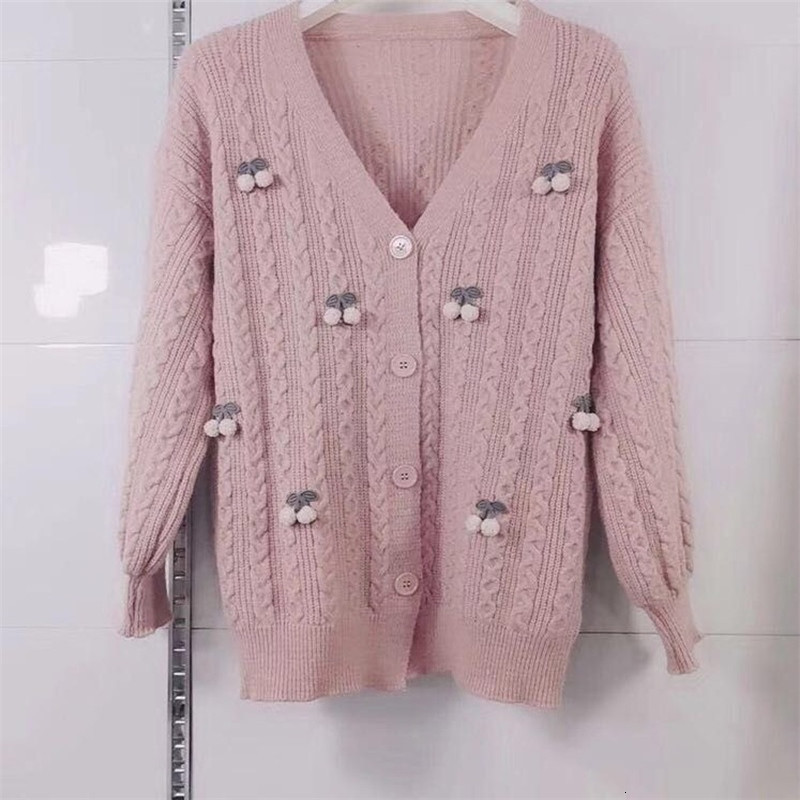 

2021 New De Malha Cardigans Mulheres Camisola Decote Em v Novo Estilo Solto Elegaht Espessado Puxar Femme Impresso Curto Ydpf, Pink