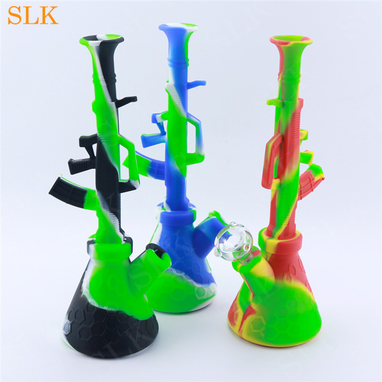 

hot selling glass oil burner AK47 bongs water pipes hookah tobacco smoke filter collector silicone bubbler smoking pipe glassbowl accessories 420