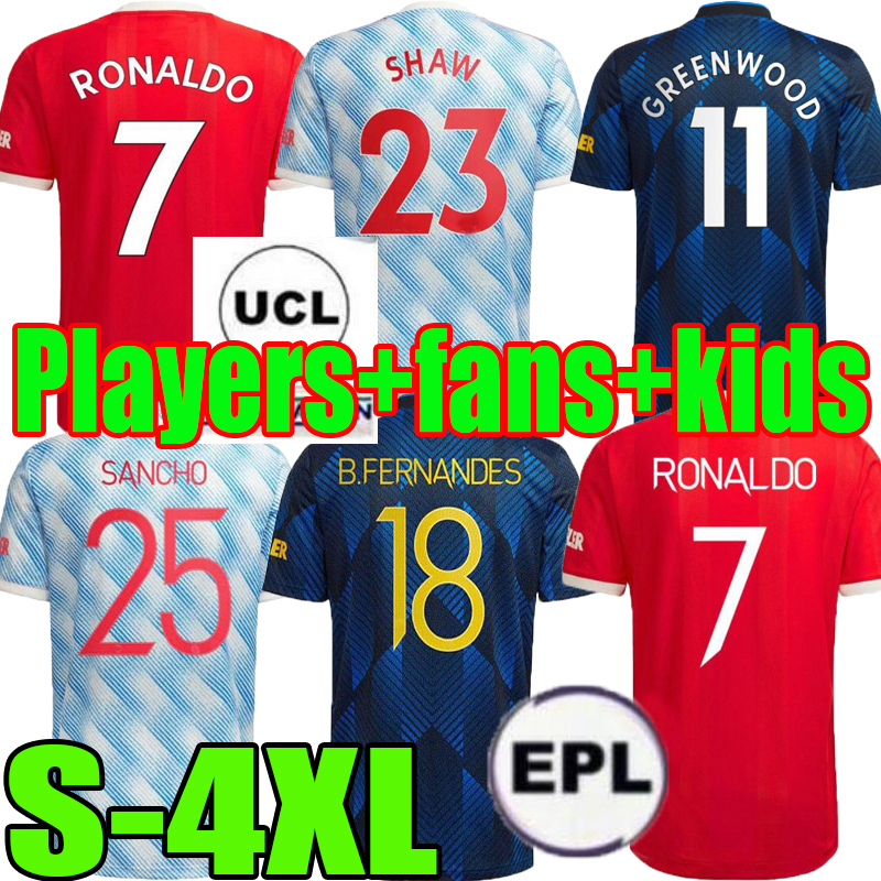 

kids S-4XL 21 22 Manchester B.FERNANDES Long sleeve soccer jersey UNITED home away Player RONALDO CAVANI UTD VAN DE BEEK 2021 2022 third RASHFORD football shirt, 21/22;home