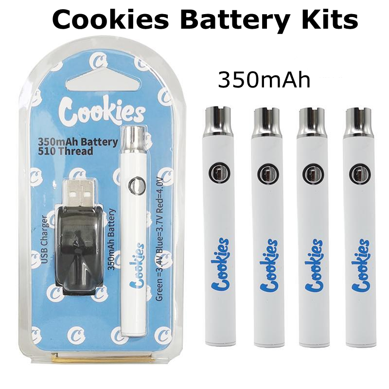 

Cookies Battery 350mAh USB Chargers Kits Preheating Vapes Pen Individual Package Variable Voltage VV Adjustable Battries