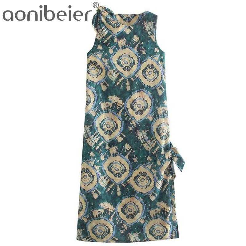 

Green Tie Dye Tank Dress Summer Sleeveless Lace-up Detail Casual Women Straight Midi Female Holiday Beach Wear 210604, Gr