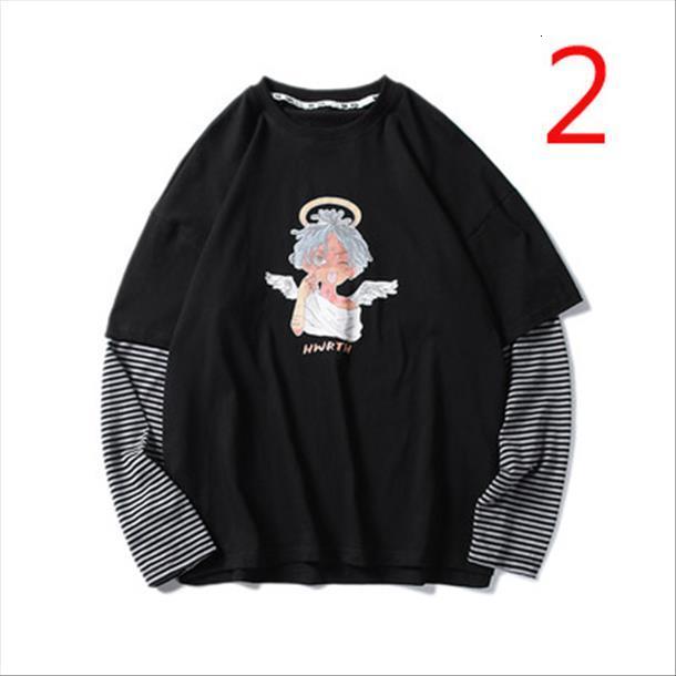 

korea ins dark black men t shirt retro hip hop stitching long sleeved loose wild, White;black