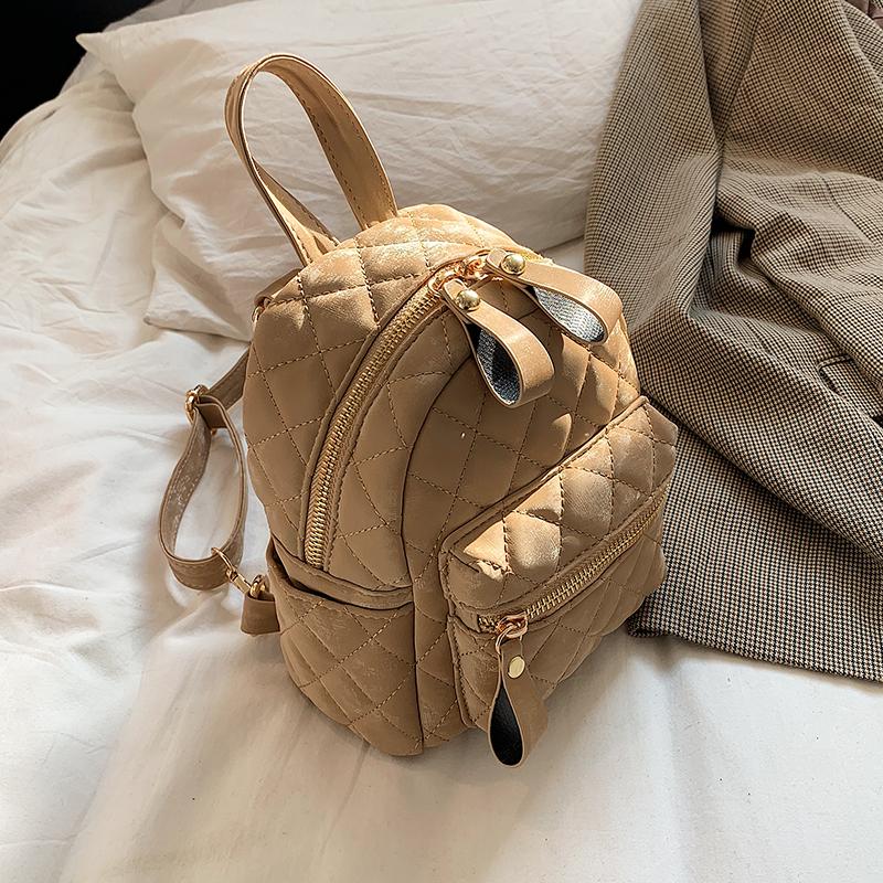 

Lattice Women Backpack Bag 2021 Velvet Women Backpack Designers Brand for Teenage Girl High Quality Travel Mini Rucksack, Coffee