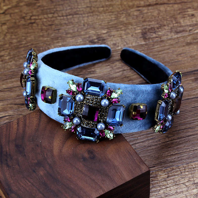 

Women Vintage Hair Accessories Purple And Blue Crystal Stone Bridal Headbands Pearl Baroque Hairband For Wedding 210616