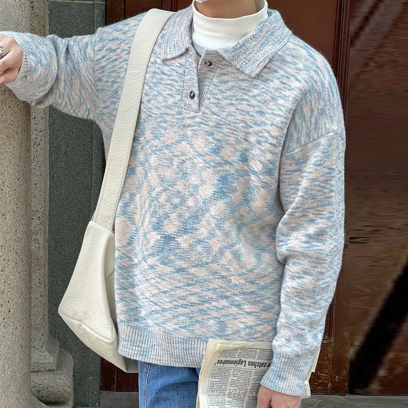 

Men's Sweaters SYUHGFA Clothing Sweater 2022 Autumn Winter Stripe Loose All-match Oversize Kintted Turn-down Collar Pullover, White;black