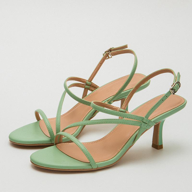 

High Heel Thin Sandals Fashion New Arrivals 2021 Women shoes Round toe Back strap Lady Sandals shoes, Black