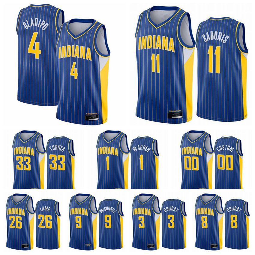 

NCAA Men Victor 4 Oladipo Domantas 11 Sabonis Myles 33 Turner 2020/21 Swingman City Basketball Jersey Blue Icon Edition, Black;red