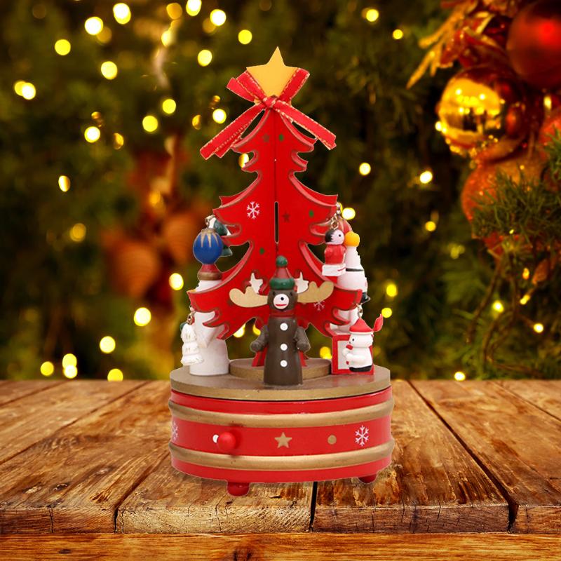 

Christmas Decorations Wooden Tree Figurine With Musicbox Decorative Desktop Musical Box Spinning Tabletop Ornaments For Birthday